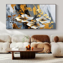 Load image into Gallery viewer, White & Gold Floral Abstract Canvas Painting, Ideal for Elegant Bedroom & Luxury Dining Room LargeART1254