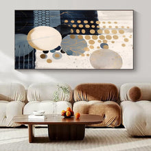 Load image into Gallery viewer, Gold & Blue Geometric Dot Abstract Canvas Painting, Perfect for Modern Nursery & Chic Café LargeART1263