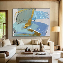 Load image into Gallery viewer, Oversized Blue - Gold Abstract Art for Coastal Bedroom & Chic Lounge LargeART0499