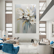 Load image into Gallery viewer, Impasto Abstract White Flower Art, Textured Bloom Painting for Minimalist Living Room & Serene Bedroom LargeART2201