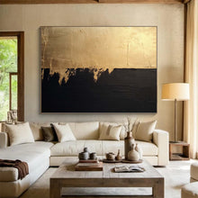 Load image into Gallery viewer, Large - Scale Hand - painted Gold and Black Abstract Divide Acrylic Art for Sophisticated - Themed Foyers LargeART0233