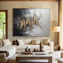 Load image into Gallery viewer, Silver - Gold Textured Streaks Art for Luxury Hotel Lobby & Modern Penthouse LargeART0864