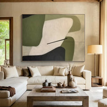 Load image into Gallery viewer, Geometric Green and White Shapes Acrylic Art - Suited for Mid - century Modern Office & Minimalist Bedroom LargeART0575