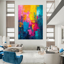 Load image into Gallery viewer, “Vivid Clash” – Pink, Yellow, Blue & Orange Abstract Acrylic with Bold Blocks DTP060