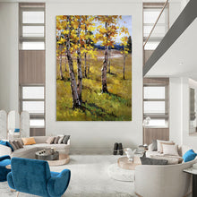 Load image into Gallery viewer, “Autumn Birch Field Scene” - Yellow, Green, Brown Landscape Art on Canvas DKH1284