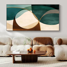 Load image into Gallery viewer, Teal & Brown Geometric Abstract Canvas Painting, Ideal for Mid - Century Modern Living Room & Minimalist Office LargeART1264