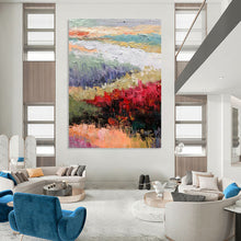 Load image into Gallery viewer, “Vibrant Landscape with Red Blossoms” - Multicolor Landscape Art on Canvas DKH1273