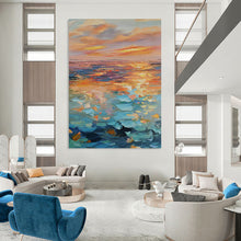 Load image into Gallery viewer, Impressionistic Abstract Seaside Sunset, Vibrant Color - Blended Coastal Art for Beach House Living Room & Relaxation Nook LargeART2204