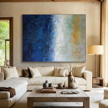 Load image into Gallery viewer, Blue - Gradient Abstract “Dawn’s Edge” Painting on Canvas, Subtle Sunrise Art DKH854