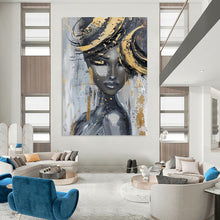 Load image into Gallery viewer, Gray - Toned Abstract Portrait, Gold - Splashed Art for Glamorous Dressing Room & Artistic Salon LargeART2196