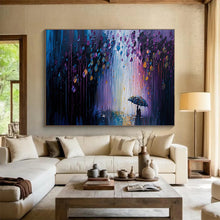 Load image into Gallery viewer, Rainy Night “Colorful Downpour” Painting on Canvas, Romantic Weather Art DKH876
