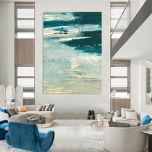 Load image into Gallery viewer, “Seascape Swirl” - Blues, whites, dynamic brushstrokes, ocean motion DTP176