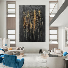 Load image into Gallery viewer, Black & Gold Dripped Abstract - Perfect for Luxury Bedroom & Art Gallery Corner LargeART2358