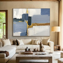 Load image into Gallery viewer, Blue - Gray and Gold Abstract Painting for Modern Living Room & Luxury Office DKH311