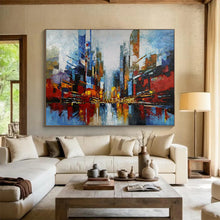 Load image into Gallery viewer, Hand - painted Colorful Cityscape Acrylic Art for Vibrant Urban Living Room Decor LargeART1673