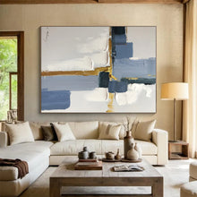 Load image into Gallery viewer, Large - Format Blue - Gold Abstract Art for Coastal Bedroom & Chic Lounge LargeART0506
