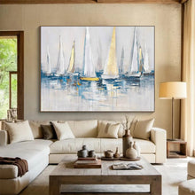 Load image into Gallery viewer, “Sailboats on Water” - Impressionistic Abstract Acrylic, Ideal for Coastal Dining Room and Yacht Club DLZ257