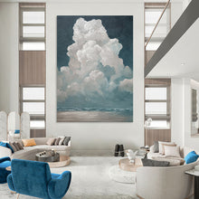 Load image into Gallery viewer, “Fluffy Clouds Over Ocean” - Serene Seaside Sky Art on Canvas DKH1459
