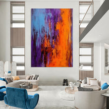 Load image into Gallery viewer, “Violet - Orange Dusk” – Purple, Orange & Blue Abstract Acrylic with Blended Textures DTP075