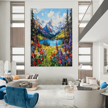 Load image into Gallery viewer, Abstract Painting Vivid Mountain Lake Art for Patio & Office Decor LargeART2156