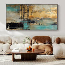Load image into Gallery viewer, Teal, Gold & Gray Abstract Canvas Painting, Great for Contemporary Living Room & Chic Hotel Suite LargeART1281