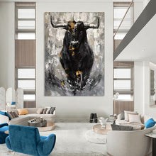 Load image into Gallery viewer, Black & Gold Abstract Bull Close - Up, Suited for Bold Home Gym & Statement Wall LargeART1971