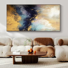 Load image into Gallery viewer, Gold - Blue Abstract Wave Art for Coastal Luxury Home & Art - Inspired Spa LargeART0920