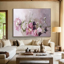 Load image into Gallery viewer, Hand - painted Generous - sized Pink Flowers with Baby’s Breath Acrylic Art for Romantic Bedroom Decor LargeART1762