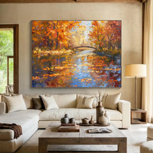 Load image into Gallery viewer, Autumn River Bridge Large - Scale Hand - painted Abstract Acrylic Art DLZ196