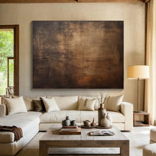 Load image into Gallery viewer, Hand - painted Massive Dark Brown Textured Abstract Acrylic Art for Rustic - Themed Lounges LargeART0097