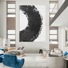 Load image into Gallery viewer, “Black and White Textured Circle” - Minimalist Symbolic Art on Canvas DKH1675