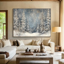 Load image into Gallery viewer, Snowy Forest “Starlight Pines” Painting on Canvas, Winter Wonderland Art DKH810