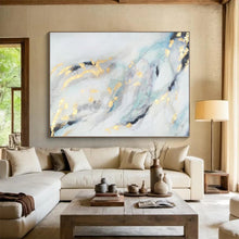 Load image into Gallery viewer, Large - Scale Blue - Gray - Gold Abstract Acrylic Art for Bedroom & Luxury Hotel Room LargeART0428