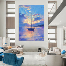 Load image into Gallery viewer, Colorful Sunset Sailboat Abstract Painting, Ideal for Coastal Living Room & Relaxing Bedroom LargeART1893