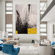 Load image into Gallery viewer, “Ink & Lemon” – Black, White & Yellow Abstract Acrylic with Bold Strokes DTP053