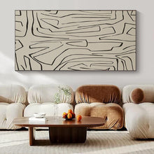 Load image into Gallery viewer, Black Line Abstract on Beige Abstract Canvas Painting, Perfect for Bohemian Living Room & Art Studio LargeART1139
