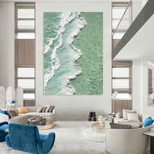 Load image into Gallery viewer, “Green Coast & White Waves” - Textured Coastal Art on Canvas DKH1505