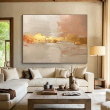 Load image into Gallery viewer, Gold - Accented Neutral Abstract Painting on Canvas - “Elegant Layers” DKH617