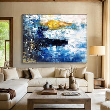 Load image into Gallery viewer, Grand Blue - Yellow Black Abstract Acrylic Art for Urban Loft & Art Bar LargeART0381