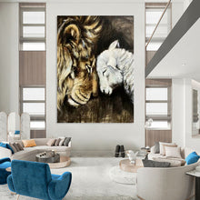 Load image into Gallery viewer, “Lion & Lamb Harmony” - Symbolic Animal Art on Canvas DKH1452