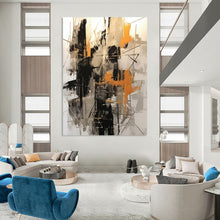 Load image into Gallery viewer, “Dynamic Black, Gray, and Orange Abstract” – Energetic Abstract with Bold Lines DTP116