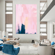 Load image into Gallery viewer, “Pink Haze” - Soft pinks, dark blue, layered brushstrokes, ethereal vibe DTP180