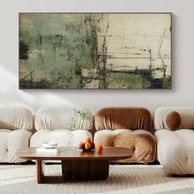 Load image into Gallery viewer, Large - Format Hand - painted Green & Gray Abstract Landscape Sketch Art for Rustic - Chic Dining Rooms LargeART0160