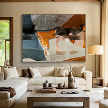 Load image into Gallery viewer, Geometric Collage in Warm Tones Acrylic Art - Perfect for Bohemian - style Cafe & Creative Studio LargeART0567