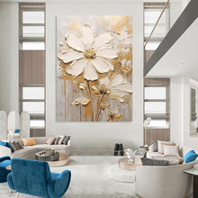 Load image into Gallery viewer, “Gilded White Floral Impasto” - Gold and White Flower Art on Canvas DKH1395