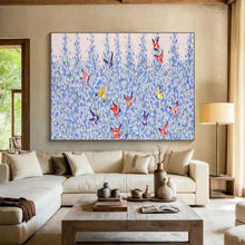 Load image into Gallery viewer, Blue Flowers with Butterflies Abstract Painting on Canvas - “Butterfly Bliss” DKH659
