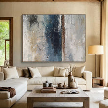 Load image into Gallery viewer, Neutral - Toned Abstract Painting with Blue and Gray for Minimalist Office & Calm Reading Nook DKH293