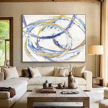 Load image into Gallery viewer, Circle Art “Blue - Gold Dance” Painting on Canvas, Dynamic Abstract Decor DKH847