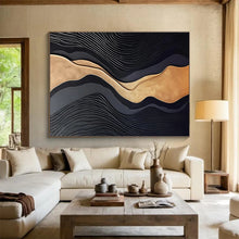 Load image into Gallery viewer, Black and Gold Wave Abstract Art for Luxury Bedroom & Opulent Dining Room DKH149