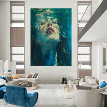 Load image into Gallery viewer, Teal & Blue Abstract Portrait Art, Perfect for Modern Bathroom & Serene Bedroom LargeART2121